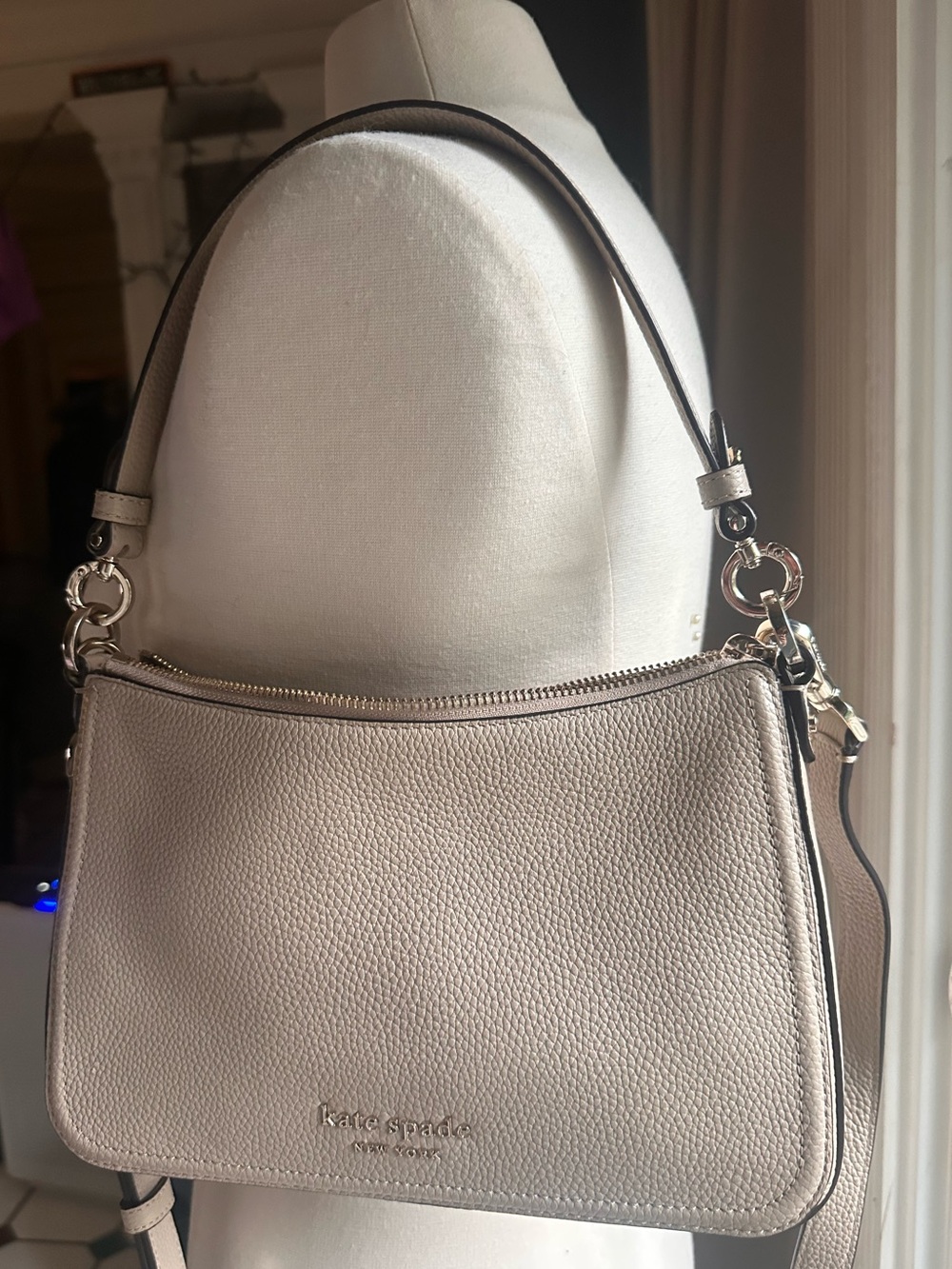 kate spade Pebbled Leather Shoulder Bag in Light Taupe